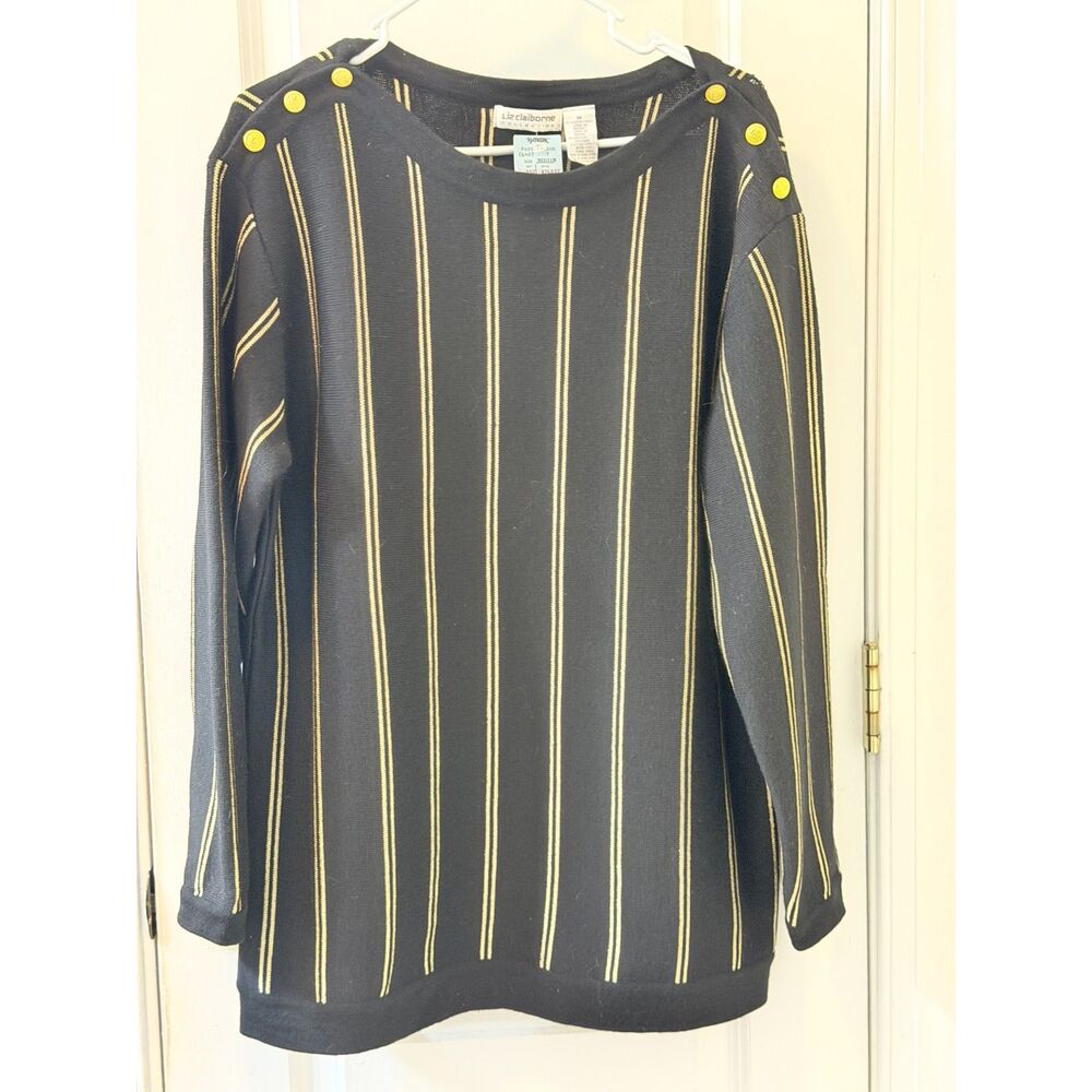 80s 90s Liz Claiborne Wool Blend Shoulder Button Stripe Pullover Hong Kong M